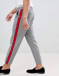 bershka check pants in gray with side stripe in 2019 mens