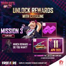 You'll need to use logical thinking and strategy to unlock the gift from the game board. Free Fire Europe Event Unlock Caroline S Gift Mission 3 11 April 2021 13 00 23 59 Cest Let S Vote Which Reward Do You Want Conditions 1 Complete