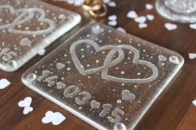 Entwined Hearts Fused Glass Coasters Perfect For A Wedding Or Anniversary Gift By Www Studio56fusedglass Co Glass Wedding Coasters Fused Glass Fused Glass Art