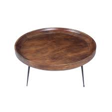 Round Mango Wood Coffee Table With Splayed Metal Legs Brown And Black Wooden Coffee Table Coffee Table Wood Mango Wood Coffee Table