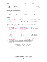 Adding, subtracting and simplifying polynomials are an important skills in algebra and maths in general. Http Pvnhelbourg Pbworks Com W File Fetch 106463691 Answers
