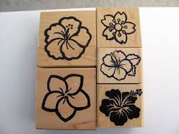 5 Tropical Flowers Rubber Stamps Hawaiian Hibiscus Plumeria Used Tropical Flowers Hibiscus Stamp