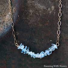 How To Make A Dainty Aquamarine Necklace Running With Sisters Gemstone Chip Necklace Silver Jewelry Necklace Aquamarine Necklace