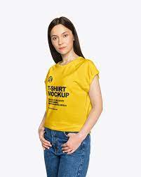 Download Woman In A T Shirt Mockup In Apparel Mockups On Yellow Images Object Mockups