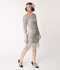Unique Vintage Silver Sequin Margaux Sleeved Fringe Flapper Dress Fringe Flapper Dress Wedding Dresses Unique Dresses