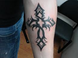 Click here to visit our gallery. Great Trible Black Ink Cross Tattoo For Men On Forearm Tattooimages Biz