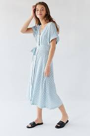 J O A Button Down Striped Midi Dress Look