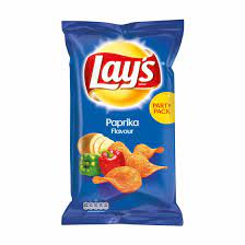 These are packets of lays' paprika chips, with the logo blurred. Lays Chips Paprika