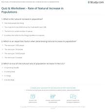 Quiz Worksheet Rate Of Natural Increase In Populations Study Com