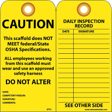 Horizontal lifeline systems must be tagged out and inspected immediately after a fall but as with any equipment, horizontal lifelines also require routine. Nmc Spt2 Caution Do Not Alter Tag Pack Of 25 3 In X 6 In 2 Side Cardstock Inspection Tag With Grommet Black Text On Yellow Base Industrial Lockout Tagout