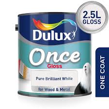 Dulux Once Gloss Paint For Wood And Metal Pure Brilliant White 2 5l