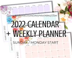 free printable 2022 monthly calendar weekly planner printables and inspirations