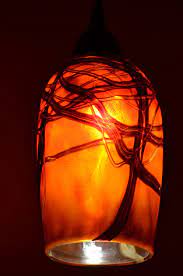 Pendant Light Iridescent Gold Brown Glass Lighting Hand Etsy Glass Shade Pendant Light Blown Glass Pendant Light Blown Glass Pendant