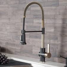 Chose form wide selection of rose gold and brushed gold kitchen faucet, black and gold. Kraus Britt Single Handle Pull Down Kitchen Faucet With Dual Function Sprayer In Brushed Gold Matte Black Kpf 1690bgmb The Home Depot