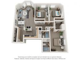 Every bedroom has a private bath, large closet, and a study alcove. 3 Bedroom Apartment