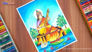 Begin the auspcious day by sharing our colorful and radiant collections of drawing saraswati puja wishes images, pictures. How To Draw Goddess Saraswati Devi Part 1 Saraswati Devi Drawing With Oil Pastels For Beginners Youtube