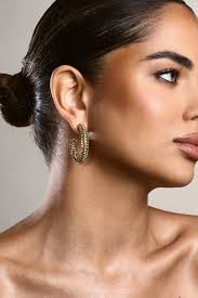 Ebony Gold Diamante Chunky Hoop Earrings