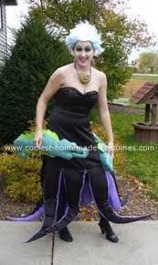 After work i went to my local fabric store and purchased 1 yard of inexpensive black fabric, 1 yard of inexpensive purple fabric, some white puff paint, 4 yards of elastic, and 2 20oz bags of fiber fill (only ended up using 1 full bag). Coolest Homemade Ursula Costume Ursula Costume Cute Costumes Disney Halloween Costumes