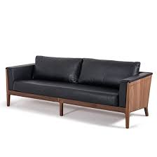 今制三人沙发胡桃实木 全真皮软包w2200 d950 h800 mm furniture home decor outdoor sofa