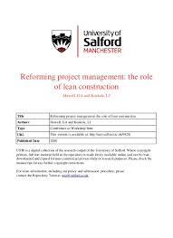 So please help us by uploading 1 new document or like us to download Top Pdf Reforming Project Management The Role Of Lean Construction 1library