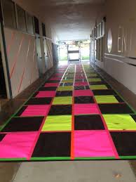 Used The Giant Paper Roll As A Base And Then Added Poster Paper From Dollar Store And Neon Duct Tape To Create G Neon Party Neon Dance Party Glow In Dark