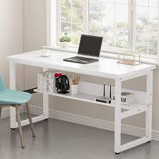 Amazon Com Tribesigns Computer Desk With Bookshelf 55 Simple Modern Style Writing Desk With Shelves Works As Offi Bookshelf Desk Desk Furniture Study Table