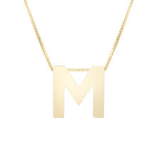 RCM10969-18 14K Gold Block Letter Initial M Necklace | Royal Chain Group