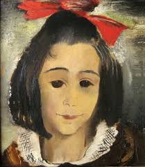 Painted door shows girl standing in doorway in Utrecht The Netherlands