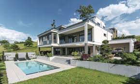 Fertighaus Weberhaus Holzbauweise Villa Pool Lakelucerne Schweiz Haus Weber Haus Flachdachhaus Haus