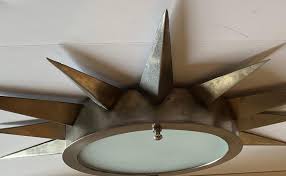 Fine Mid Century Modern Brass Brush Nickel Star Glass Flush Mount Light Fixture At 1stdibs