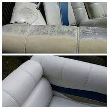 Our Boat Seats Before And After With Sem Vinyl Coat Spray Paint Boat Seats Diy Boat Seats Pontoon Boat