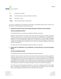 To: Participants Committee From: Erin Wasik-Gutierrez, Secretary, Markets  Committee Date: November 11, 2020 Subject: Actions of