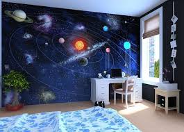 Teenager Zimmer Kleiner Baum Schreibtisch Koputer Schwarze Wande Wandtapete Planeten Weltall Schwarz Teenager Zimmer Teenager Zimmer Jungs Coole Jungs Zimmer