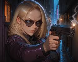 การ์ตูนของผู้หญิงคนหนึ่งเดินลงบนทางเท้าในเวลากลางคืน