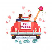 Auf der heckklappe steht der spruch just married, während an der stoßstange die typischen 4x autofahne just married auto fahne flagge liebe hochzeit justmarried love. Free Vector Newlywed Couple Is Driving Car For Their Honeymoon