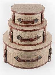 Burlap Leather Storage Boxes Trio Of 3 Hatboxes Vintage Hat Boxes Vintage Luggage Burlap