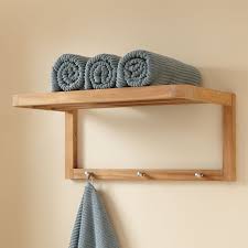 Pathein Bamboo Towel Rack With Hooks Bathroom Bathroom Wall Shelves Teak Bathroom Shelf Towel Holder Bathroom