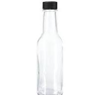 5 oz. Clear Glass Hot Sauce Bottle with Black Unlined Cap and Orifice  Reducer (24/414) (V1)-24 (V1)