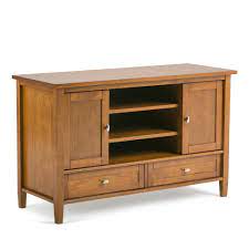Tv stands & entertainment centers. Simpli Home Warm Shaker Solid Wood 47 In Wide Light Golden Brown For Tvs Up To 50 In Rustic Tv Media Stand Axcrwsh16 Lgb The Home Depot
