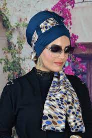 Aise Tesettur Indigo Puantiyeli Sal Bone Dis Bone Yeni Sezon Bone Indigo Sal Kadin