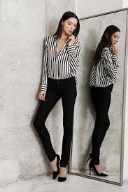 Black And White Striped Shirt Outfit Women S Loving Our Off Black And White Striped Blouse Wear It To Work And Then Out Wome Outfits With Striped Shirts Black Striped Shirt Outfit Striped Blouse Outfit