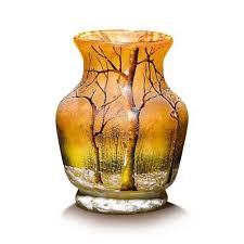 Daum Nancy Vase C 1900 Orange Glass Etched And Enamelled With A Winter Landscape Signed Daum Nancy H 7 Cm Daum Nancy Daum Glass Art