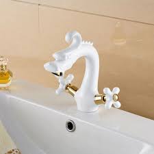 But, the dragon bathroom faucet has two water lines for both the cold and hot water. Juno White Dragon Deck Mount Dual Handle Bathroom Faucet