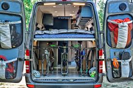 Off Grid 4x4 Mercedes Benz Sprinter 170 Ext Van Conversion Completely Custom Designed And Built By Outside Bike Storage In Van Van Conversion Bike Bike Storage