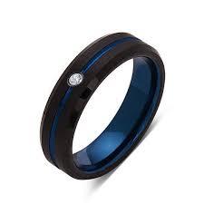 Black And Blue Ring 6mm New Diamond Black Brushed Blue Groove Tungsten Ring Mens Wedding Band Blue Ring Comfort Fit Mens Wedding Bands Blue Tungsten Wedding Bands Blue Wedding Rings