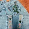 Painted pocket, painted jeans pocket, jeans, denim, frida, frida kahlo artwork, leaves, fabric painting, painted fabric, diy. 1
