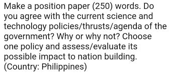 Ünlü ve amatör yazarlardan en güzel position paper sample philippines education kitapları incelemek ve satın almak için tıklayın. Solved Make A Position Paper 250 Words Do You Agree Wi Chegg Com