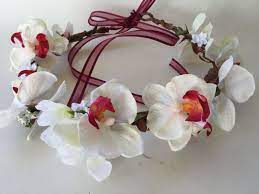One Way To Connect Crown In Back Tie Ribbon Through Loops On Each End Of Stem Orchid Halo Floral Crown Floral Wreath Flower Headband