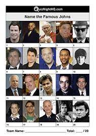 Regardless, you can test your knowledge of the ins and outs of the lives of famous comedians, actors, singers, sports players, and tv personalities in these celebrities trivia questions and answers. Name These Famous Johns Famous Faces Logo Quiz Answers Free Pub Quiz