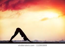 Step Of Surya Namaskar Downward Facing Dog Pose By Beautiful Woman On The Beach Near The Ocean At Dramatic Sunset Bac Beach Images Stock Photos Surya Namaskar